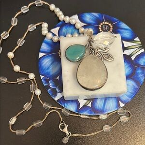 Silpada Oh-So-Pretty Pearl Quartzite Rock Crystal Necklace #156 appx 28-30” long